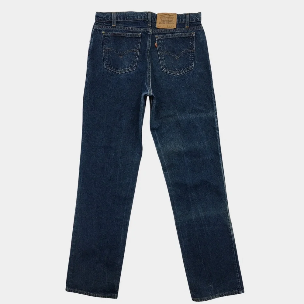 VINTAGE 90s Levis 518 Relaxed Orange Tab Jeans Mens 34x36 Made in USA Dark Wash
